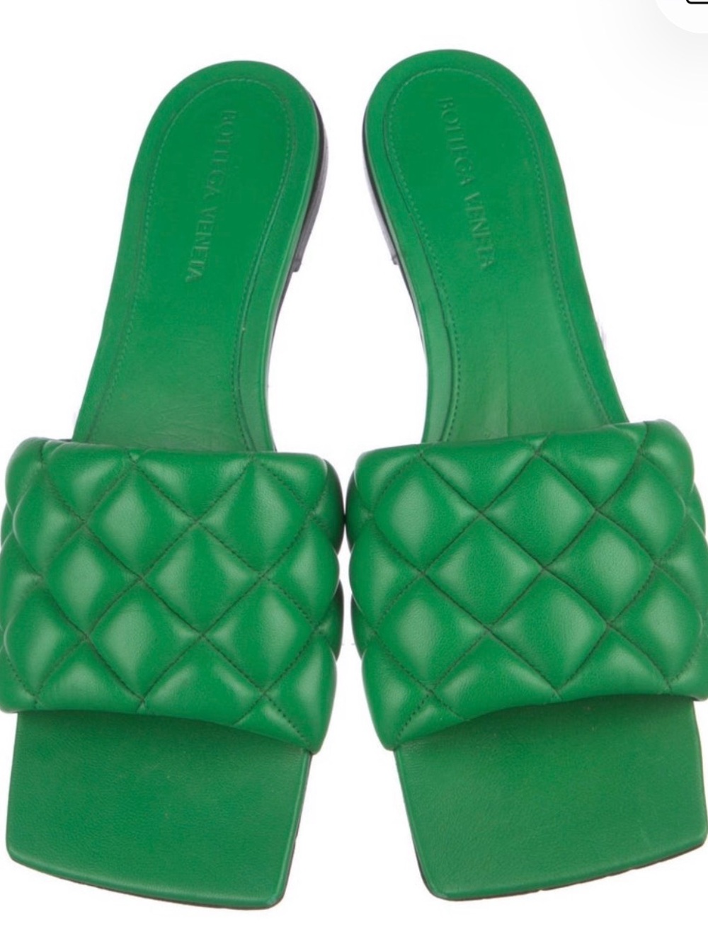 Bottega Veneta Quilted Green Leather Slide Mules
